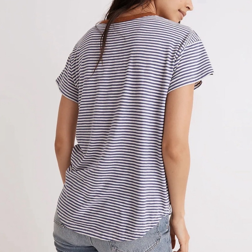 NWT - Whisper Cotton Rib-Crewneck Ringer Tee in Birtie Stripe
